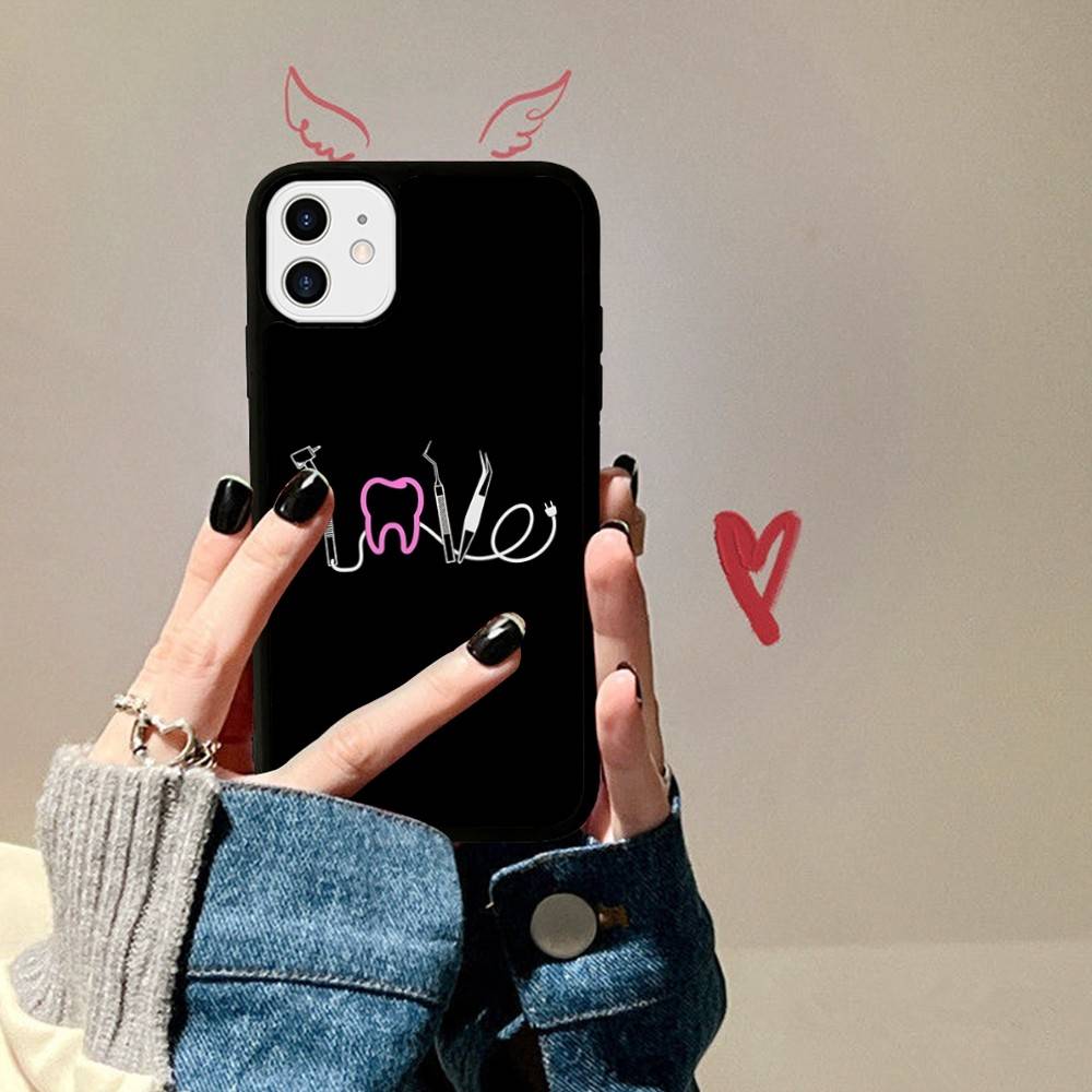 Dentist Tooth Pattern Phone Case Wireless Charging PC+TPU For IPhone 11 12 13 14 15 16 17 Pro Max Plus Case