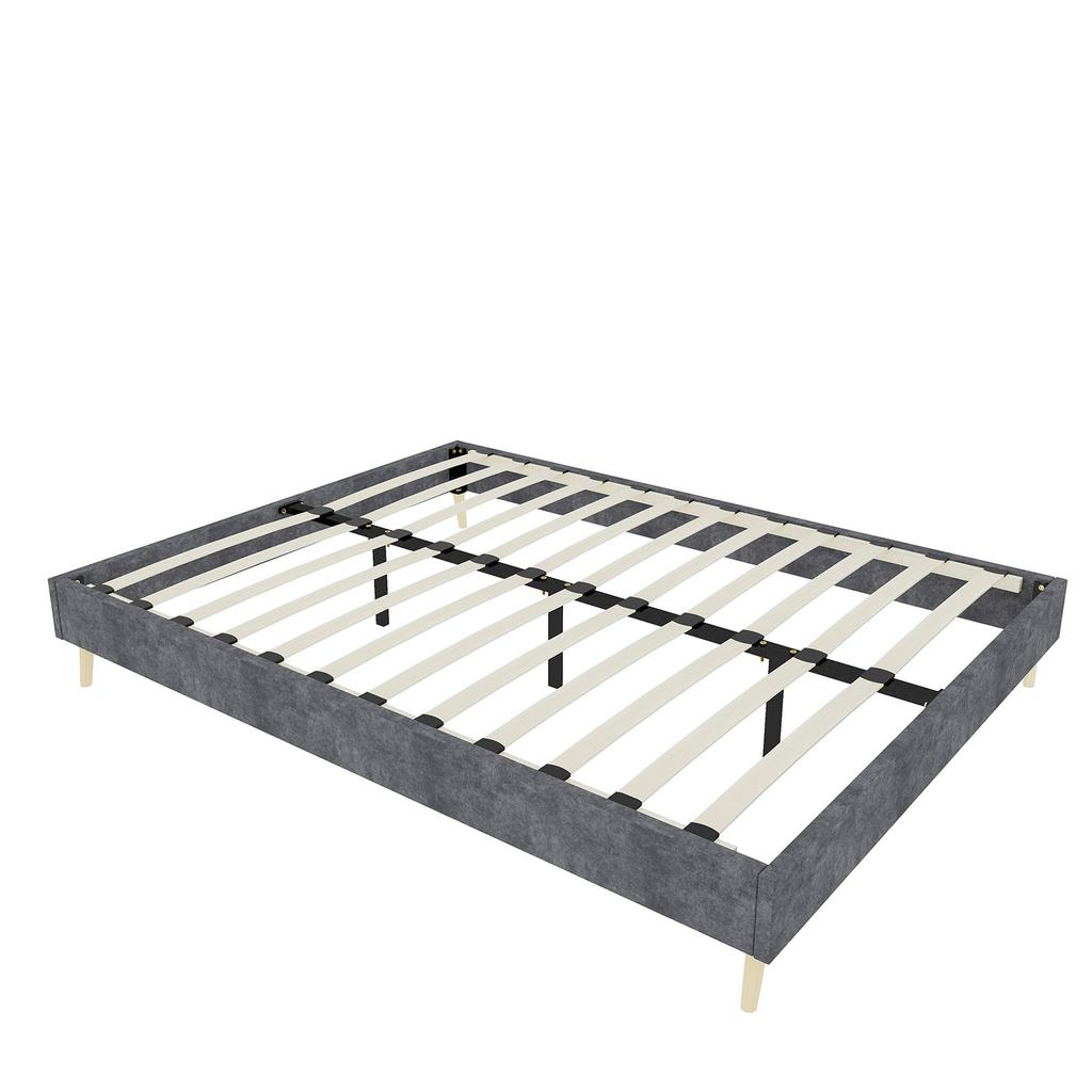 Modern minimalist bed frame, 160*200CM, gray, Dutch velvet material, does not include gas lift, does not include headboard and mattress.
