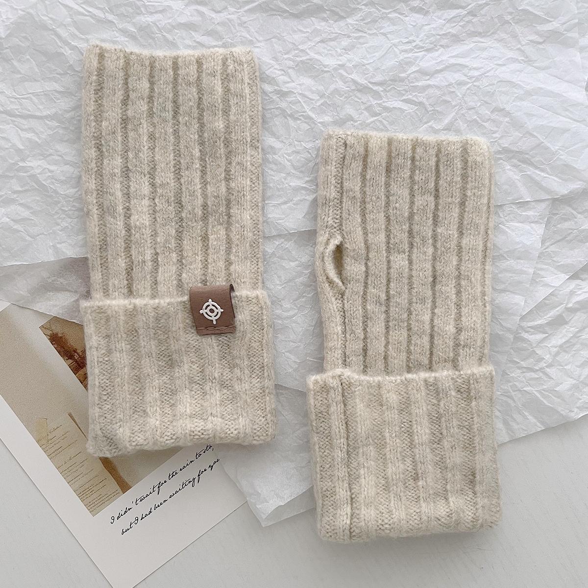 

100% шерсть трикотажные короткие перчатки зимние новые полупальцевые антифриза рукава однотонные универсальные модные one size