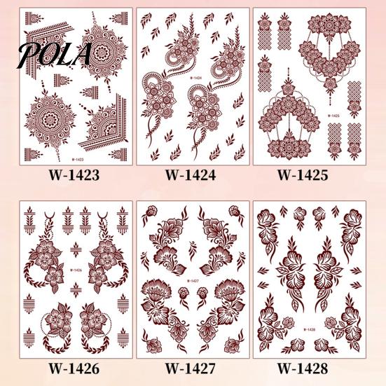 Henna Tattoo Stickers, Red Brown Waterproof Lace Temporary Tattoos, Indian Mehndi Body Art for Hands Feet, Festival Makeup