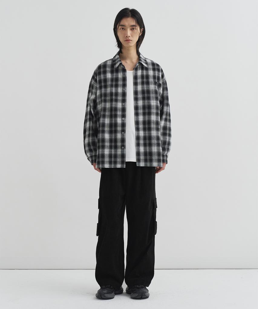 DRAW FIT Layered Cargo Pocket Corduroy Pants [Black]