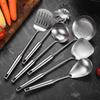 Stainless Steel Kitchenware Set: Stand-up Spatula, Thickened Soup Ladle, Hollow Handle, Integrated Design