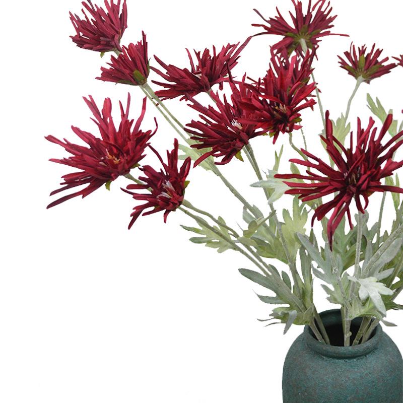 Three-Headed Chrysanthemum Artificial Flowers for Home and Wedding Decor