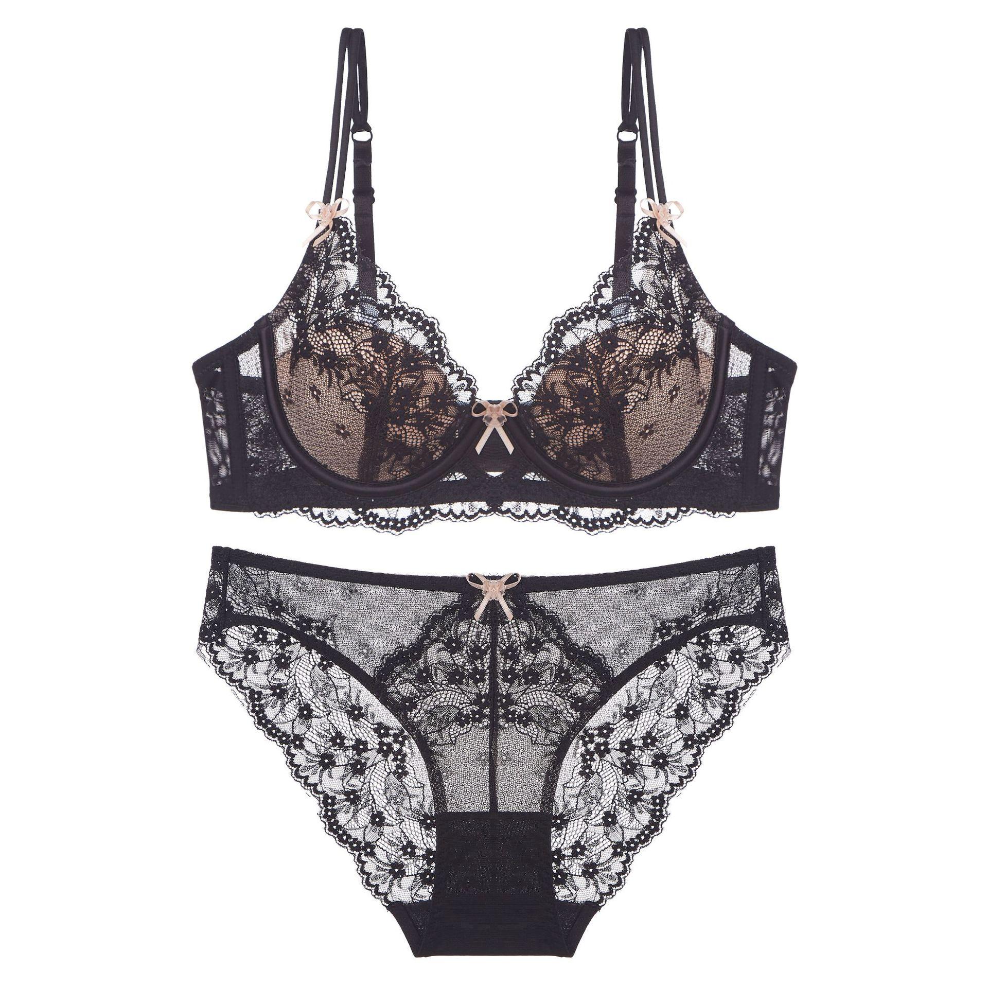 

French sexy underwear women s thin pure lace large size underwear large chest small anti-sagging bra 85C