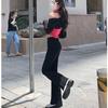 Women's Black High-Waisted Stretch Denim Micro-Flare Pants - Slimming & Trendy for 2025 Autumn/Winter
