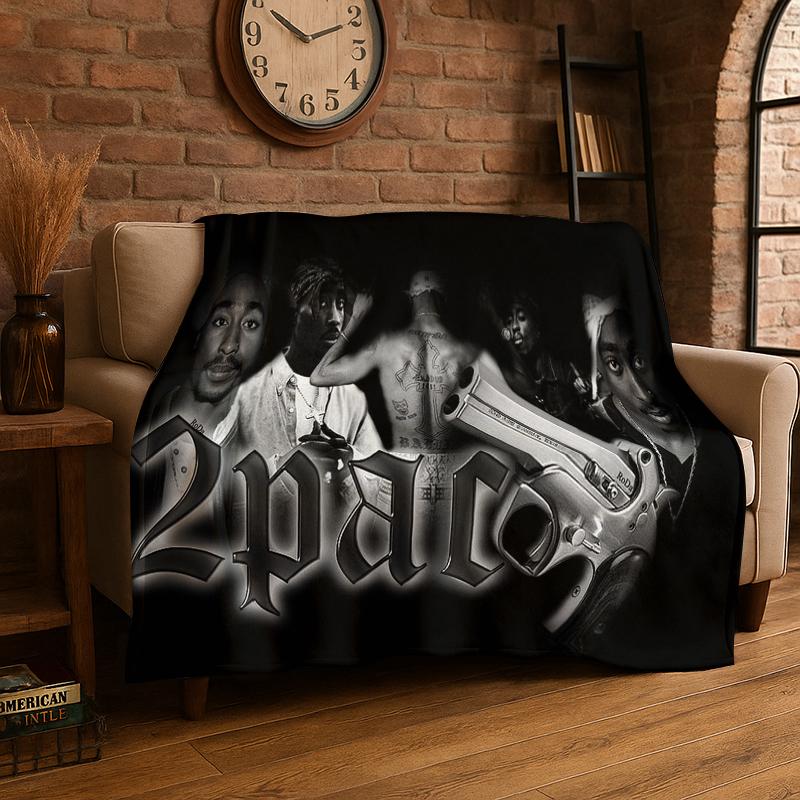 Rapper Eminem Tupac 4pac Hip Hop Rap God Flannel Blanket Soft Warm Throw Blanket for Bedroom Living Room Bed Travel Picnic 75x90cm