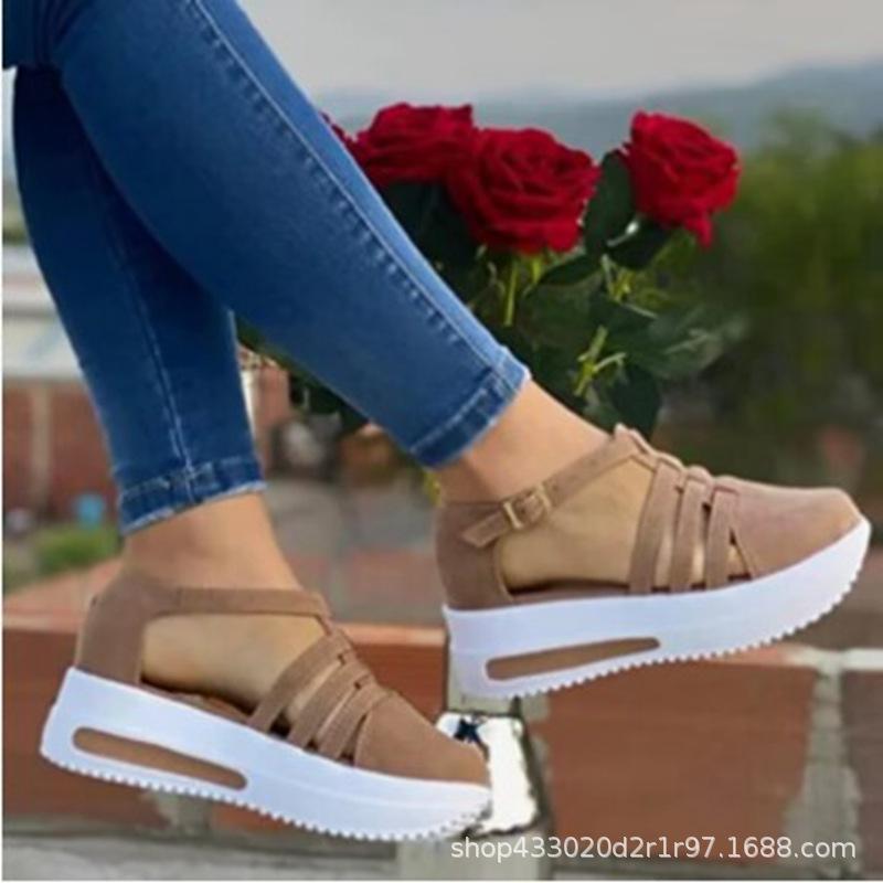 Новые европейские и американские повседневные туфли-одиночки на танкетке с круглым носком и вырезами 43 3180₽