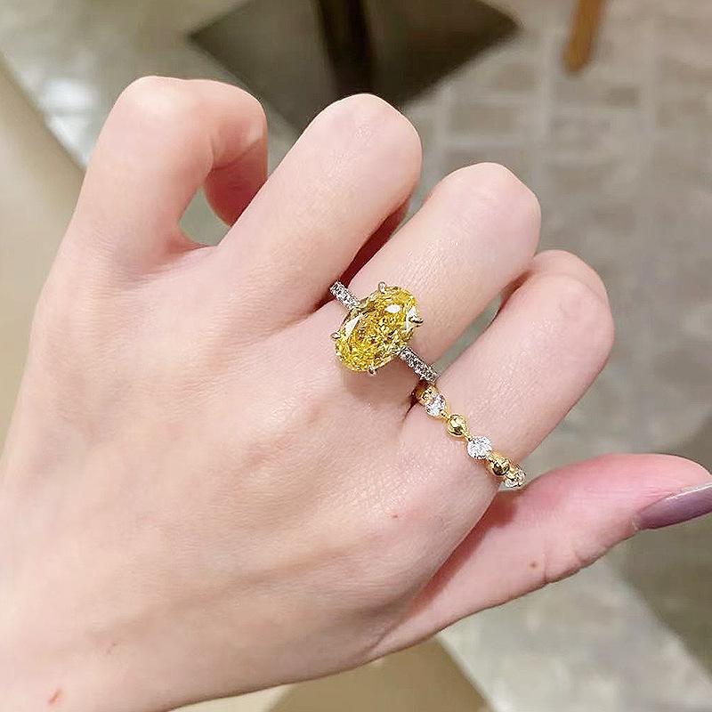 Xiancan Schmuck 2021 Ovaler Brillantring: 925er Silber mit Kohlenstoffdiamant für Damen.