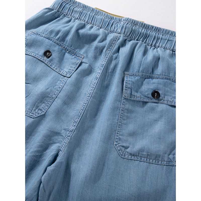 Ankle Banded Pants Men's Trendy Summer Light and Smooth Draping Casual Pants Loose Casual Elastic Waist Lyocell Jeans