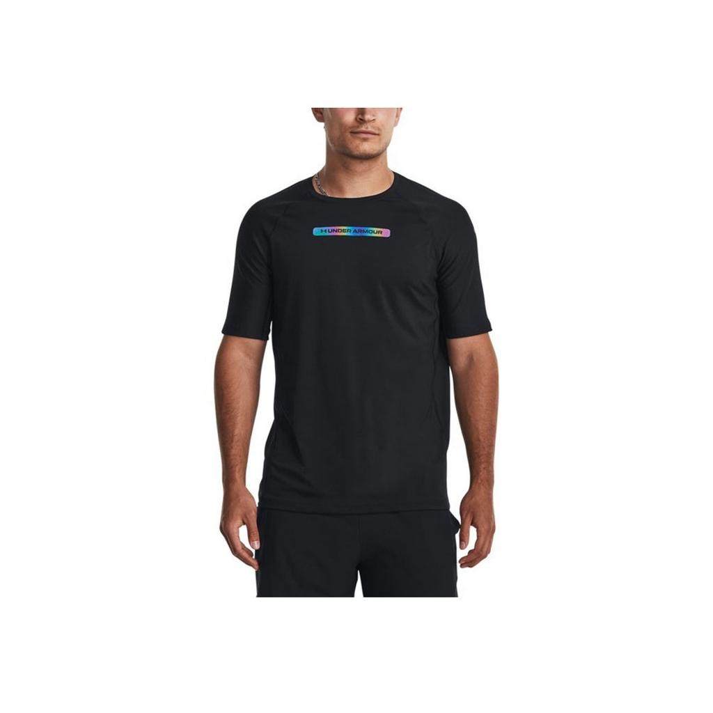 Under Armour Rush Smartform Rainbow Stripe Decorative Training T-Shirt Men Tops Black 1377153-001