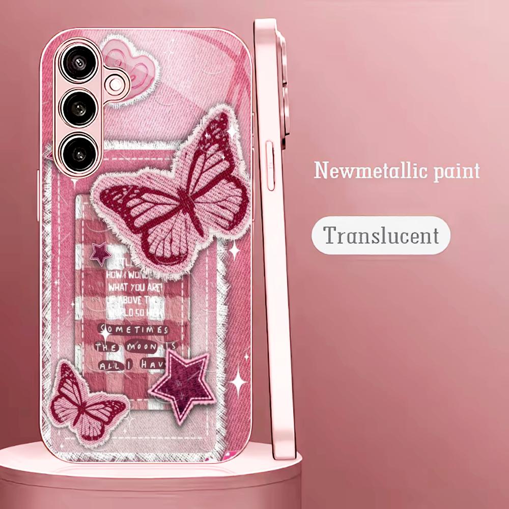 Rosa Schmetterlings-Aufkleber Madam Pink Glas Handyhülle für Samsung Galaxy S26 S25 S24 S23 S22 FE Ultra Plus Stoßfest Weiblich