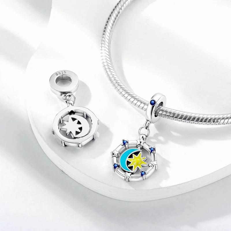 Charm Copper Mysterious Luminous Star Moon Bead Fits Charm Plata Genuine Bracelets Bead Women Jewelry Crafting DoItYourself
