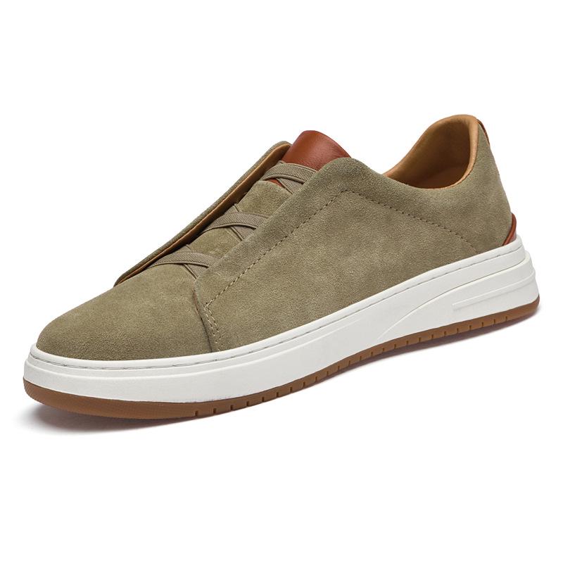 Men s Retro Genuine Leather Suede Slip-On Casual Shoes with Soft Sole - Trendy Black 41 хаки