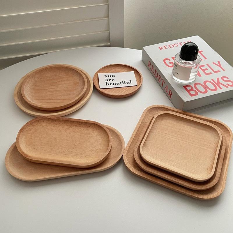 Wheat Stalk Tray Tableware Round Dessert Plate Japanese-Style Durable Heat Resistant Tray Coffee Tea Solid Wood Plate Tray