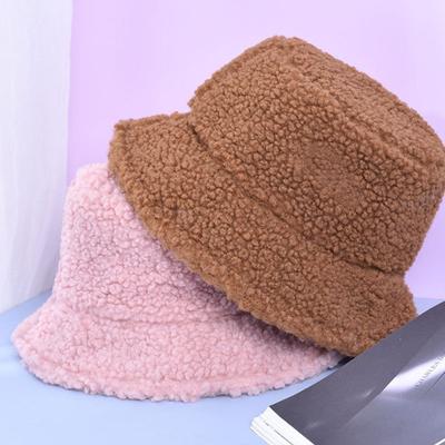 Winter Warm Soft Lamb Wool Sun Cap Bucket Hat Panama Hat Fisherman Cap