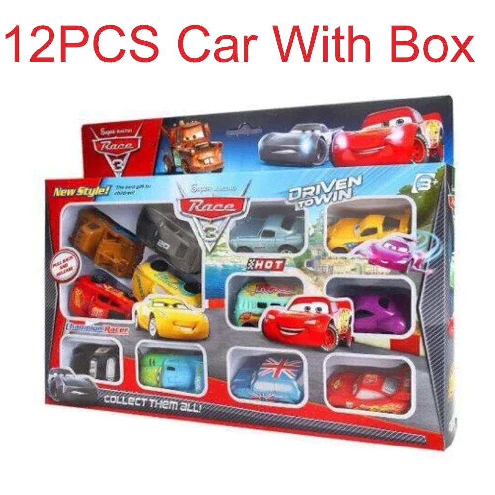 12PCS  Pixar Cars 3 McQueen Rebound Car Model Lightning McQueen Jackson Storm Plastic Toy For Children Birthday Gift Boxes