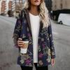 Women's Casual Retro Floral Fleece Jacket Long Sleeve Zip Hoodie Thermal Coat with Pocket Manteaux Dames Outerwear