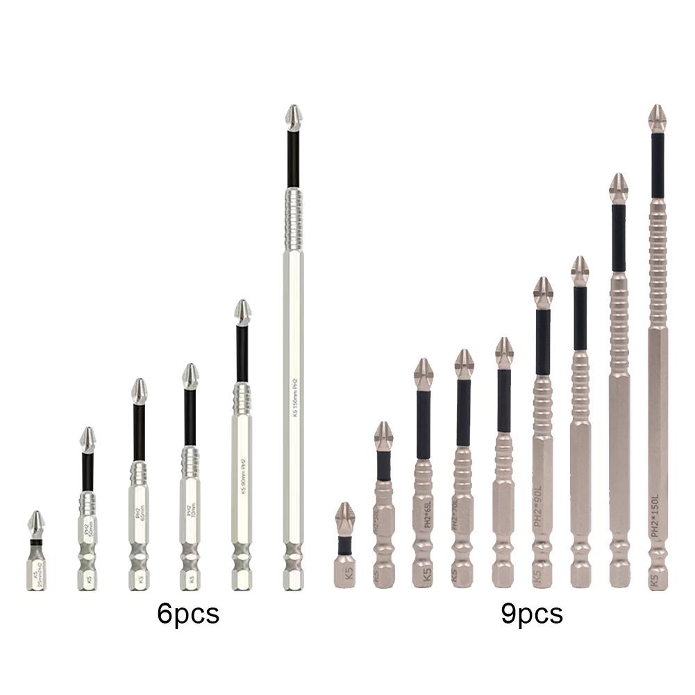 6/9 Pcs High Magnetic Screwdriver Drill Bit Kit Magnetic Screwdriver Bits with Threaded Cross Shaped Strong Magnetic Drill Head