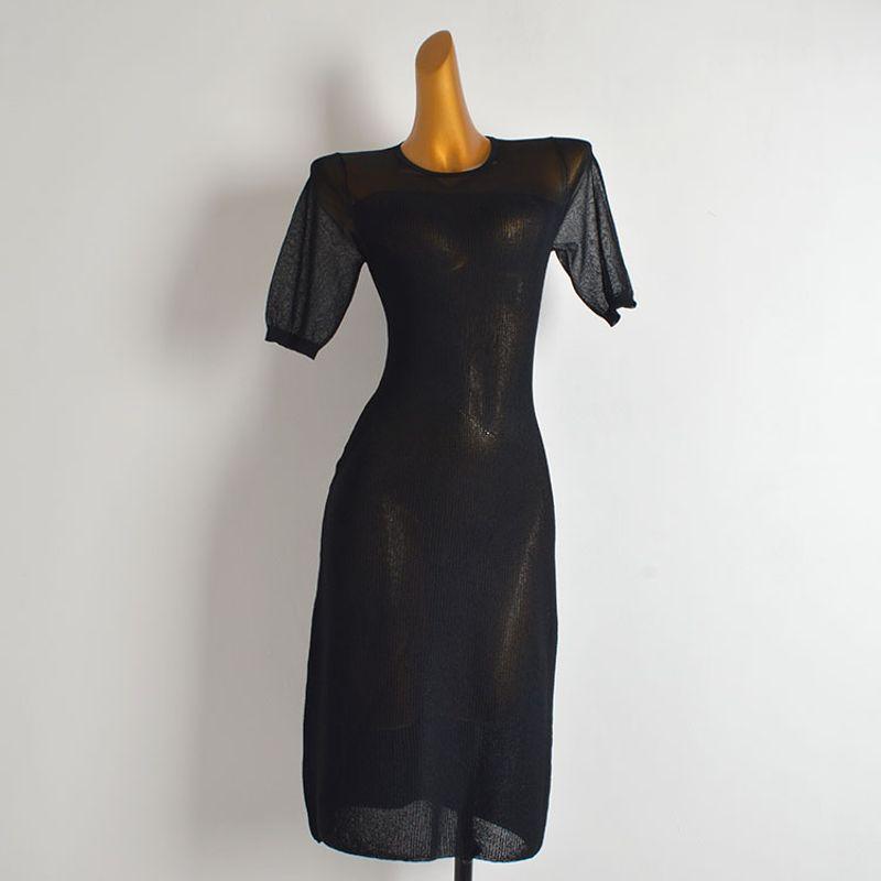 

Fashion Style Fashion Sexy Sexy See-through Voile Knitting Dress Women s Clothing Silm Slim Looking Mid Length Long Length Bodycon Dress Black All yards