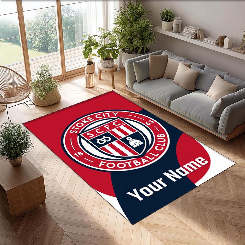 Stoke City FC Printed Crystal Velvet Rug Non‑Slip Crystal Velvet Carpet For Sofa Bedroom Indoor Home Decoration