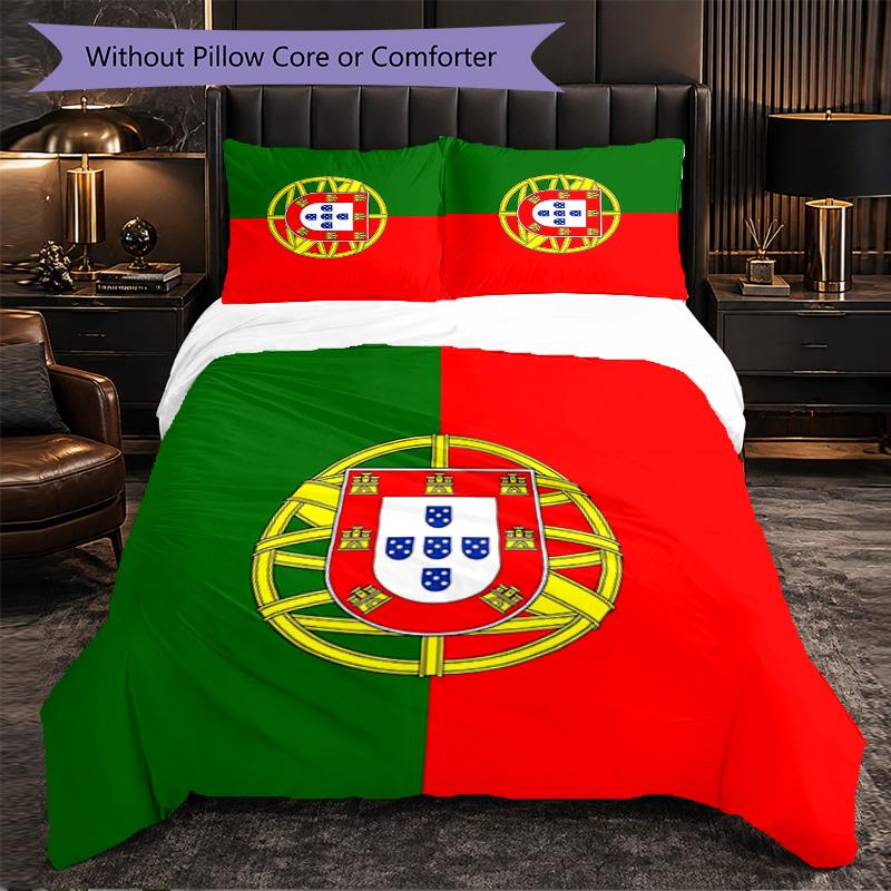 Portugal National Football Team 3 Piece Bedding Set Soft Duvet Cover Set with Pillowcases Printed Bedroom Decor Set for Home