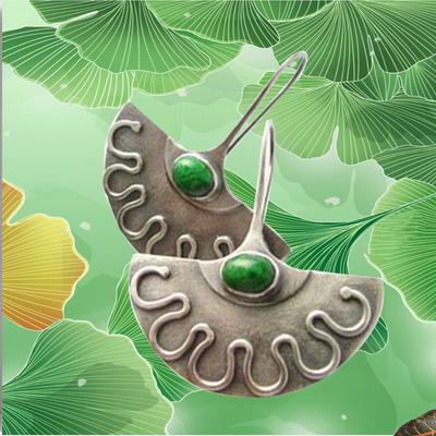 European and American Vintage Fan Shaped Female Earrings Inlaid with Turquoise Medium Length Classic Earrings Fashion