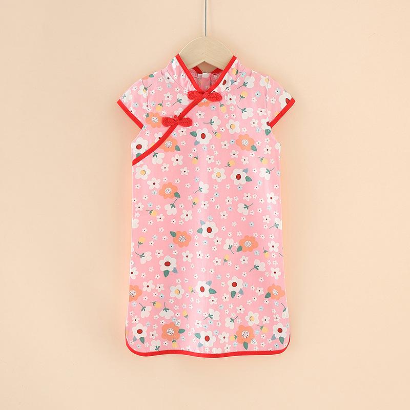 Girls Summer Modified Cheongsam Dress Vintage Floral Print Children s Clothing Baby Skirt 90cm