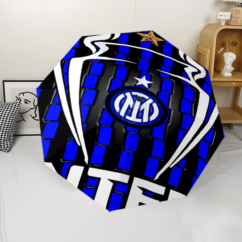 Inter Milan logo Print Automatic Umbrella, 8 Rib Iron Frame, Plastic Handle, Suitable for Outdoor Travel &Daily , Ideal Gift