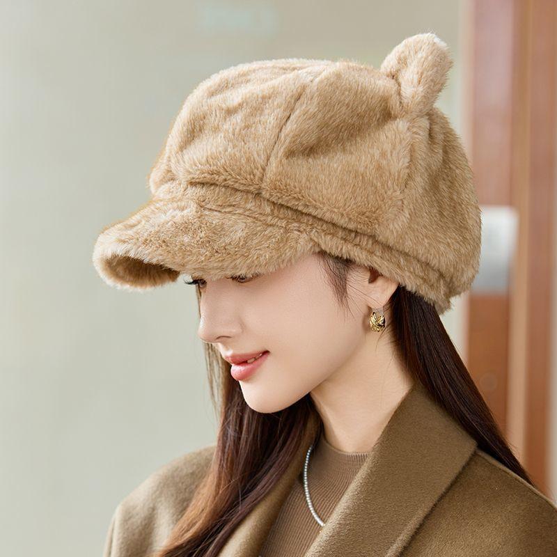 

Пушистая восьмиугольная шляпа Женская Новая Осень и Зима Милые Ушки Теплая Шапка от Холода