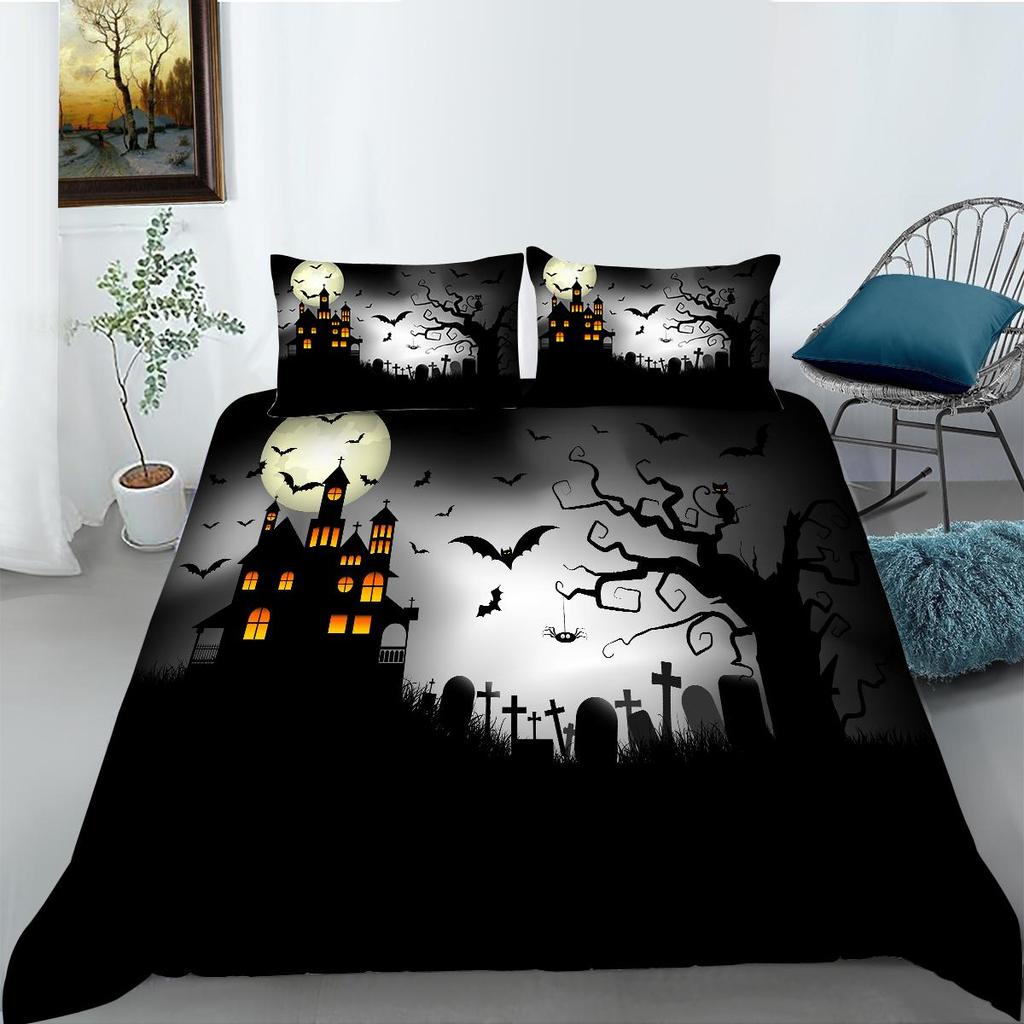 Set de husă de pilota cu imprimare 3D de Halloween cu fată de pernă Textile de casă Set de lenjerie de pat pentru copii Seturi de pat de o singură dimensiune