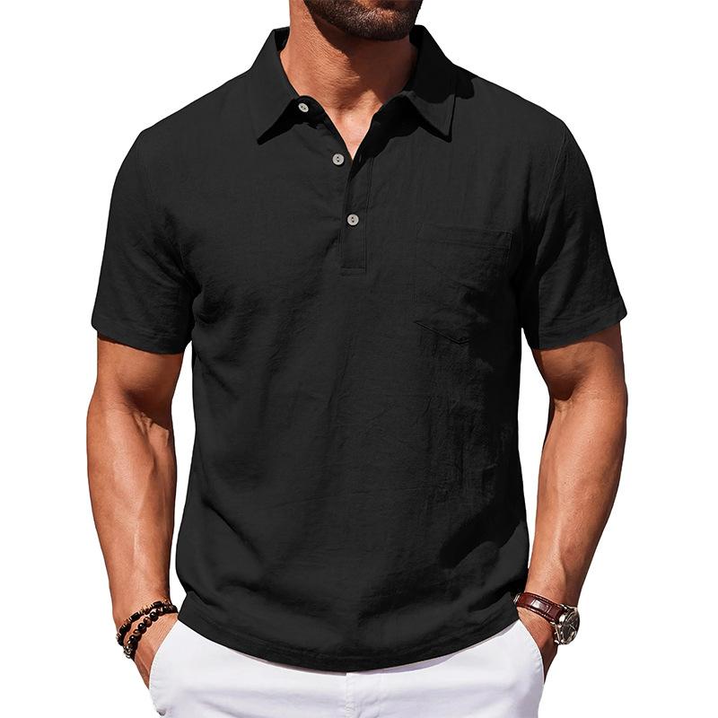 Men Loose Casual Short Sleeve Linen Blend Polo Shirt For Daily Beach Wear