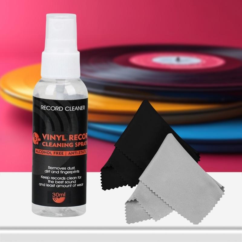 User Friendly Vinyls Record Cleaning Fluid 30ml with Microfiber Towel Precise Record Cleaner Noise Reductions Play