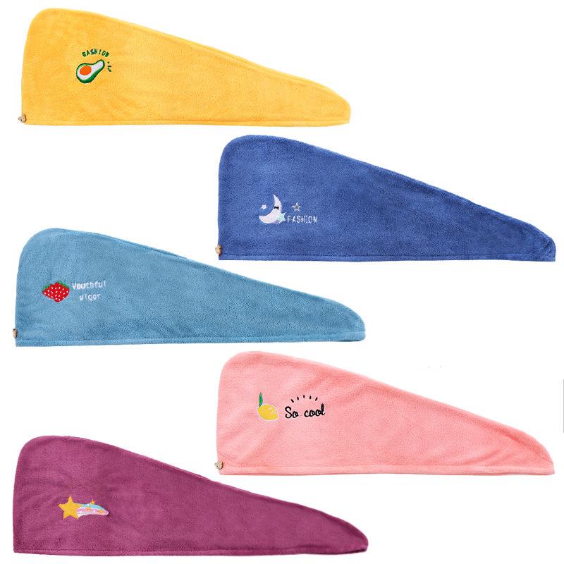 Absorbent Coral Fleece Hair Cap – Thick Double-Layer Shower Cap with Cute Embroidery for Hair Care