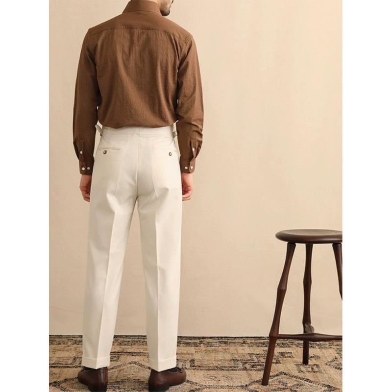 Pantaloni da abito casual da uomo a vita alta, dritti e larghi, con fibbia Naples Paris