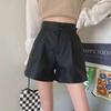 Women's High-Waist PU Leather A-Line Shorts, Brown Wide-Leg Style for Autumn/Winter 2024. Perfect Outerwear with Boots.