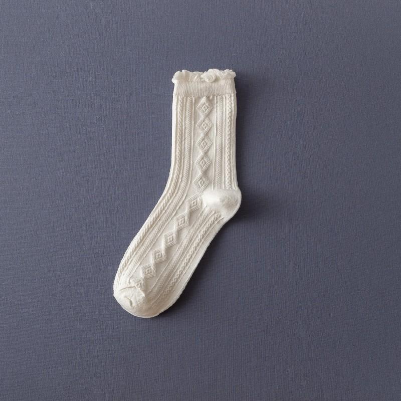Female Summer Thin Model Pure Color Cotton Lovely Lace In The Tube Socks