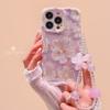 Floral TPU Phone Case IPhone 16 Pro Max With Detachable Flower Rope Strap Blue Purple Green