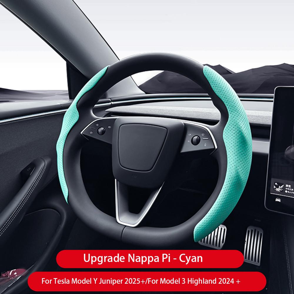 Voor Tesla Model 3/Y Highland Juniper Stuurhoes Koolstofvezel Leer Anti-Bont Sportstuur Auto Accessoires