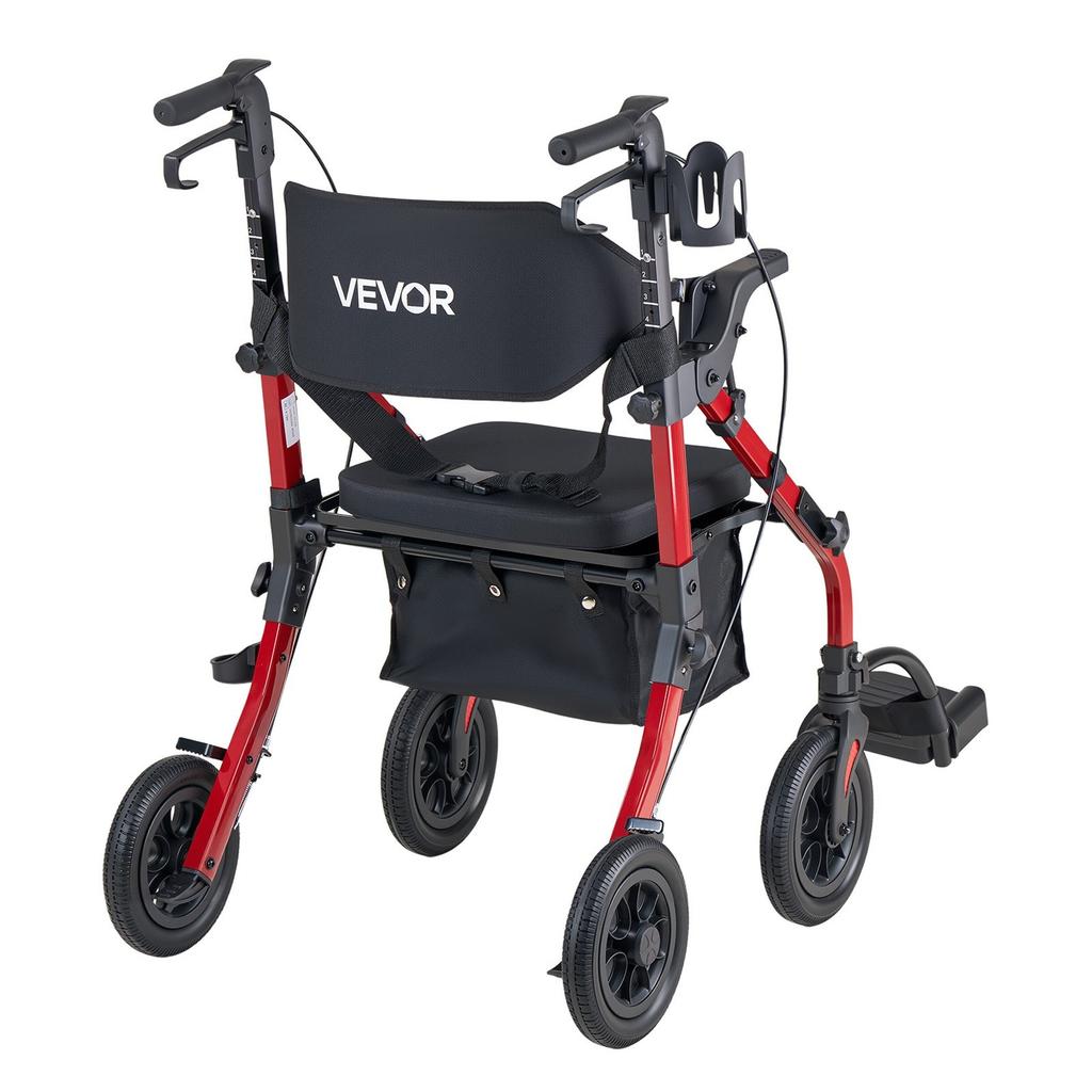 2-in-1 Rollator Gehhilfe & Transportstuhl für Senioren, Faltbarer Rollender Gehwagen Rollstuhl, Leichte Aluminium Mobilitäts-Gehhilfe mit Vollgummi