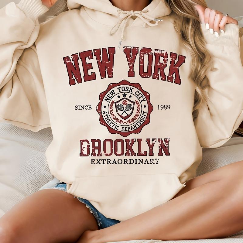 Women's autumn and winter warm and loose casual Paris pattern printed suede long sleeved hooded sweatshirt