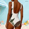 Women Plus Size High Round Neck Sleeveless Striped Printed One Piece Swimsuit Pink White Grey