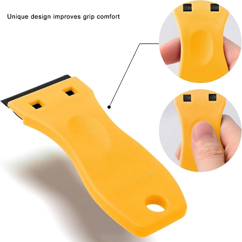 Plastic Razor Scraper with 10pcs Double Edged Plastic Blades Hair Extension Tool for Debris Sticker Label On Glass Windows Removal Scraper Tool