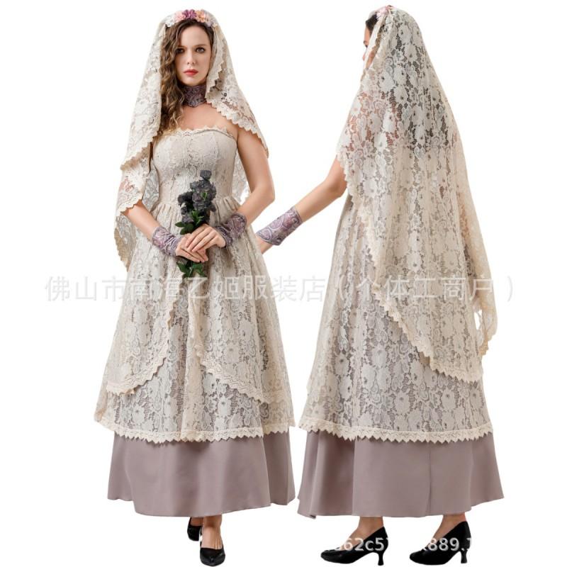 Halloween Ghost Bride Wedding Dress Role Play Costume Womens White Horror Themed Party Outfit