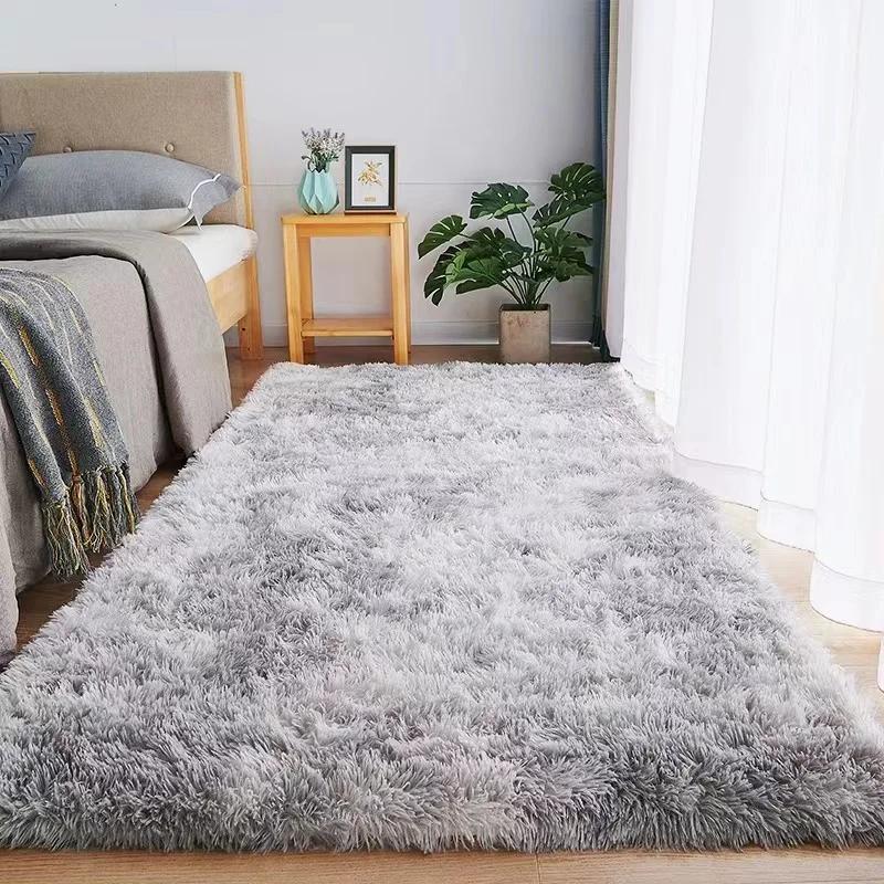 Grauer Teppich für Wohnzimmer, Plüschteppich, Schlafzimmerboden, flauschige Matten, rutschfeste Heimdekoration, weiche Samtteppiche, Kinderzimmerdecke