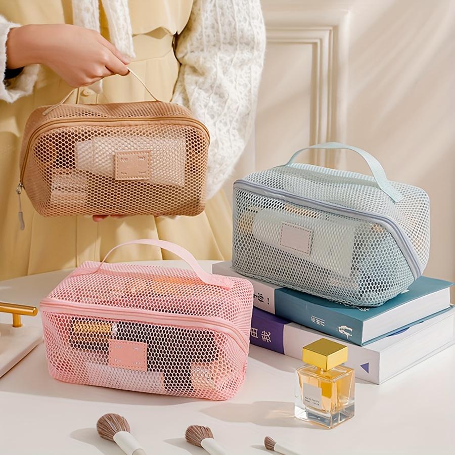 Large Capacity Mesh Cosmetic Bag-Transparent,Multi-Functional Makeup Organizer for Women,Portable Storage Pouch with Zipper