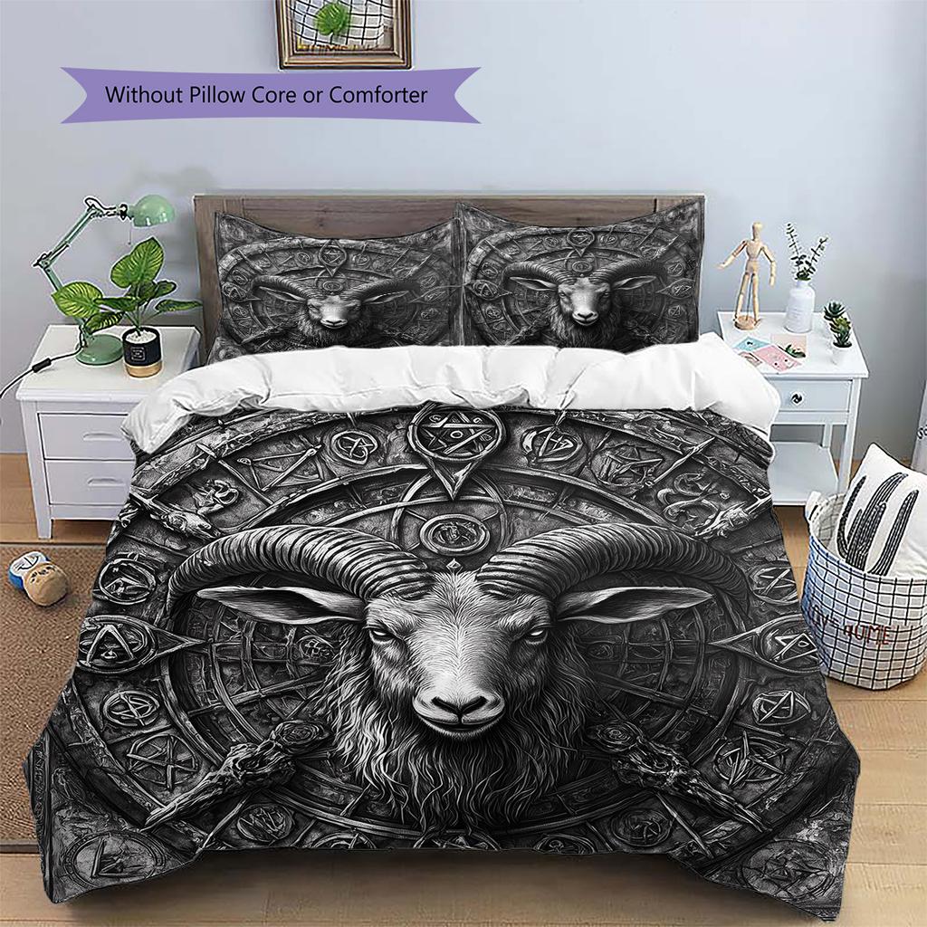 Vintage Ram Horn Symbol Pattern Bedding Quilt Set Home Decoration Gift (1 * duvet cover + 2 * pillowcase without core)