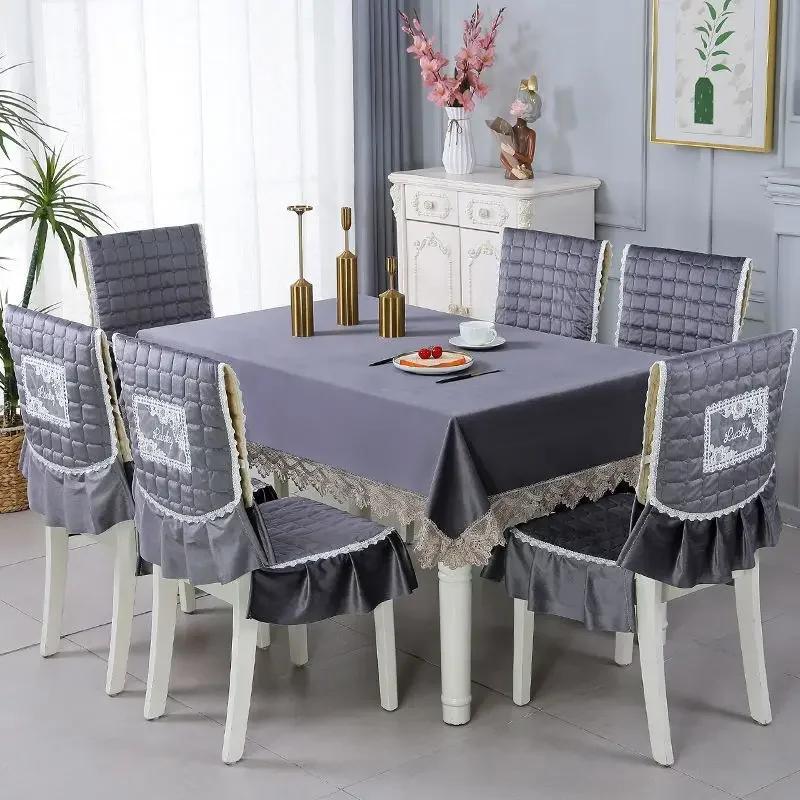 Rectangular Dining Table Cloth Chairs Cover Set Home Tea Table Cloth Lace Chairs Cushion Round Tablecloth Anti Slip Stool Cover