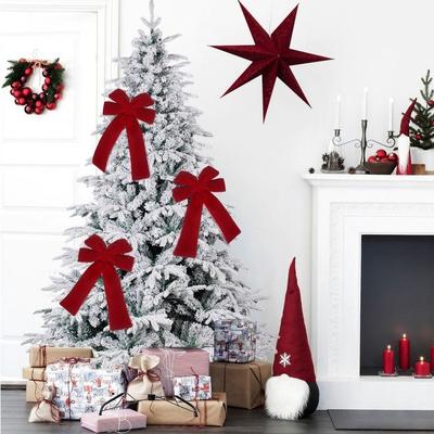 Large Size Christmas Red Velvet Bow Reusable Classic Christmas Wreath Bow-knot Extended Ribbon Xmas Bow-knot Pendant Window