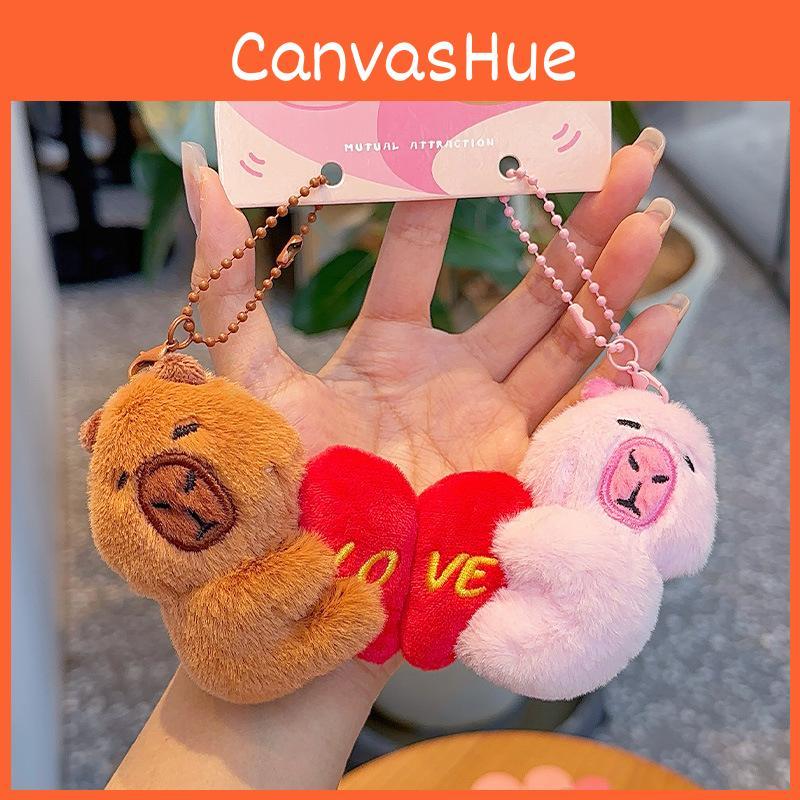 Loveable Capybara Plush Keychain Cute Cartoon Heart Key Tag Magnetic Closure Kid