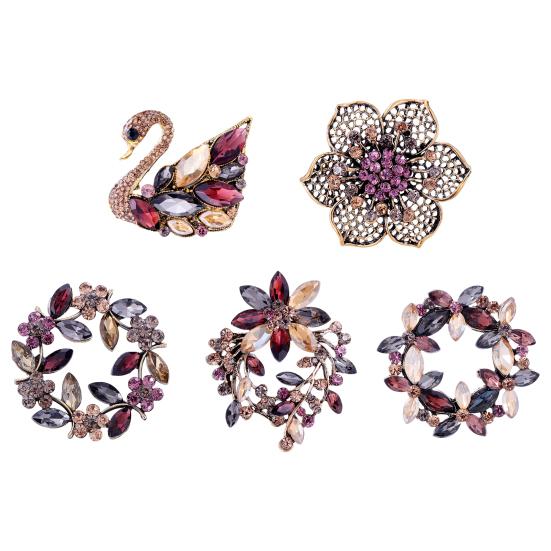 Rhinestone Wreath Brooch Artificial Gemstones Swan Lapel Pin Retro Elegant Brooch Pin for Women Coat Shirt Dress